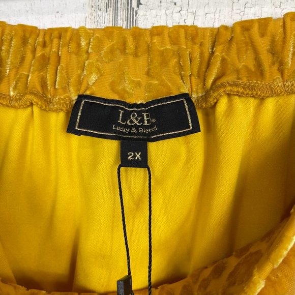 L&B sheer maxi skirt velvet animal print lined long front slits exotic yellow 2X - Picture 8 of 9